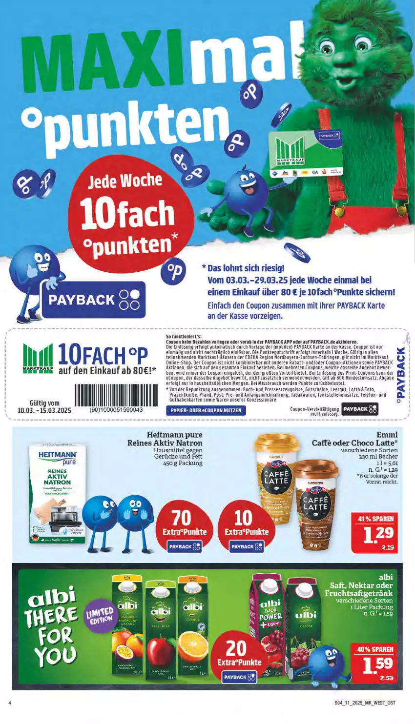 Aktueller Prospekt Marktkauf - Prospekt - von 09.03 bis 15.03.2025 - strona 4 - produkty: angebot, auto, Becher, buch, caffe, coupon, coupons, deka, elle, emmi, erde, guthabenkarte, gutschein, gutscheine, heitmann, latte, LG, milch, papier, payback, Rauch, ring, rwe, sac, telefon, Ti, tisch