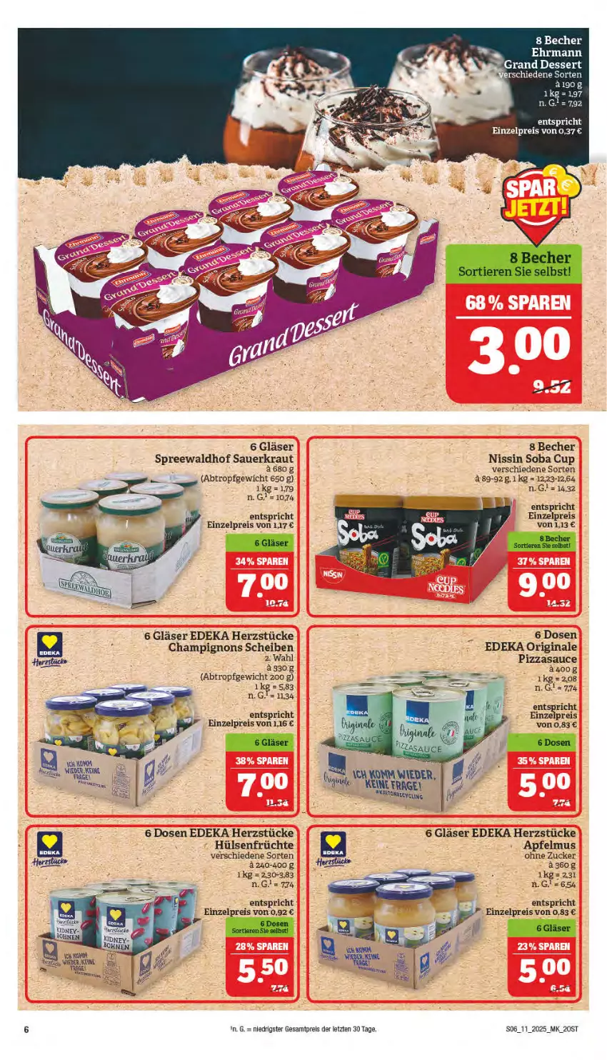 Aktueller Prospekt Marktkauf - Prospekt - von 09.03 bis 15.03.2025 - strona 6 - produkty: apfel, apfelmus, auer, Becher, champignon, champignons, deka, dessert, ehrmann, eis, früchte, gin, Gläser, hülsenfrüchte, Kraut, Nissin, pizza, reis, sauce, Sauerkraut, senf, spreewaldhof, ZTE, zucker