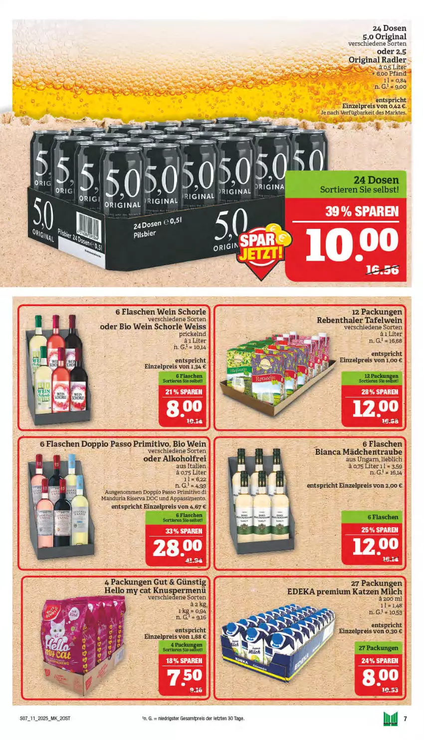 Aktueller Prospekt Marktkauf - Prospekt - von 09.03 bis 15.03.2025 - strona 7 - produkty: alkohol, bier, bio, deka, doppio passo, eis, flasche, gin, milch, passo, pils, primitivo, radler, reis, Ria, riserva, schorle, sim, Ti, wein, ZTE