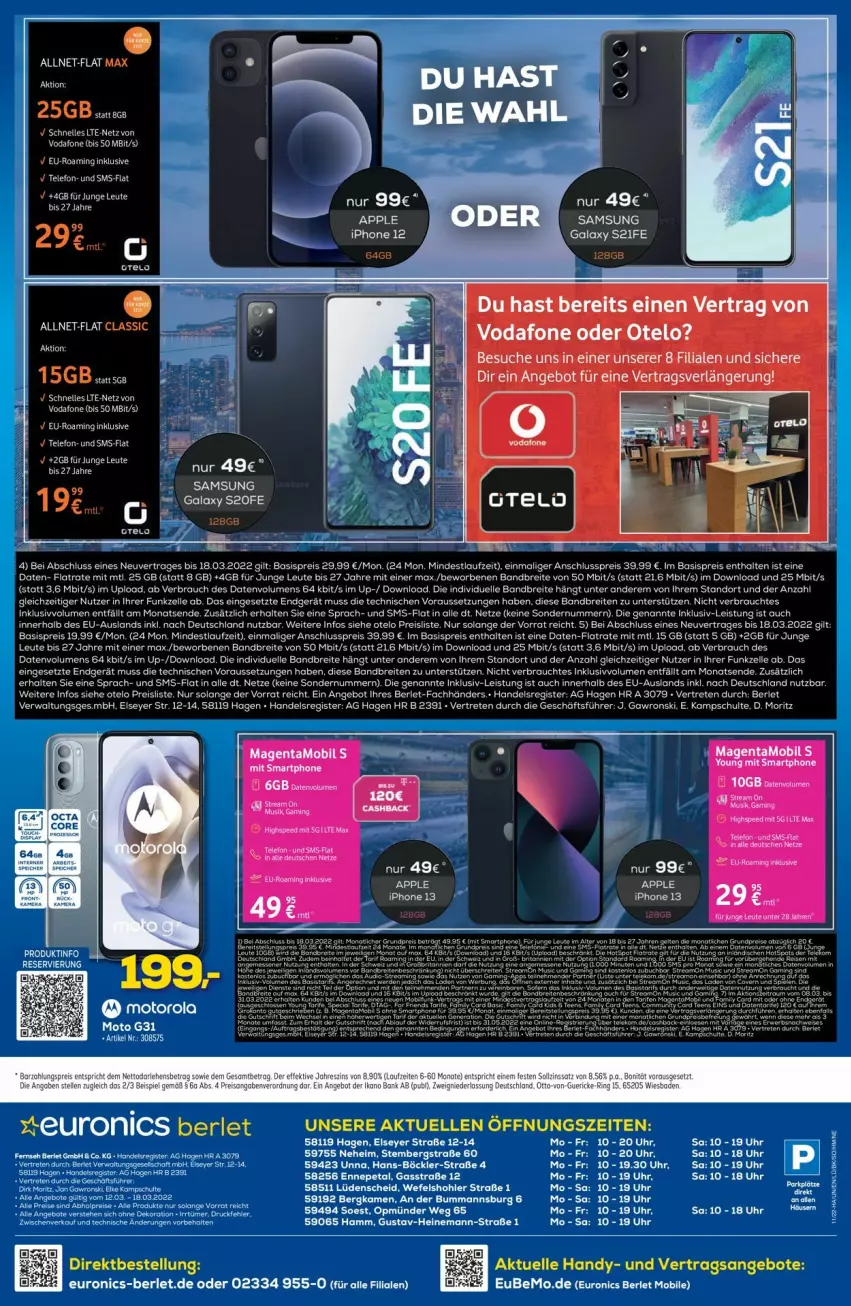 Aktueller Prospekt Euronics - Prospekte - von 16.03 bis 23.03.2022 - strona 10 - produkty: angebot, angebote, Apple, Brei, eier, eis, elle, ente, Handy, motorola, Rauch, reis, rel, Samsung, telefon, Ti, uhr, vodafone, ZTE