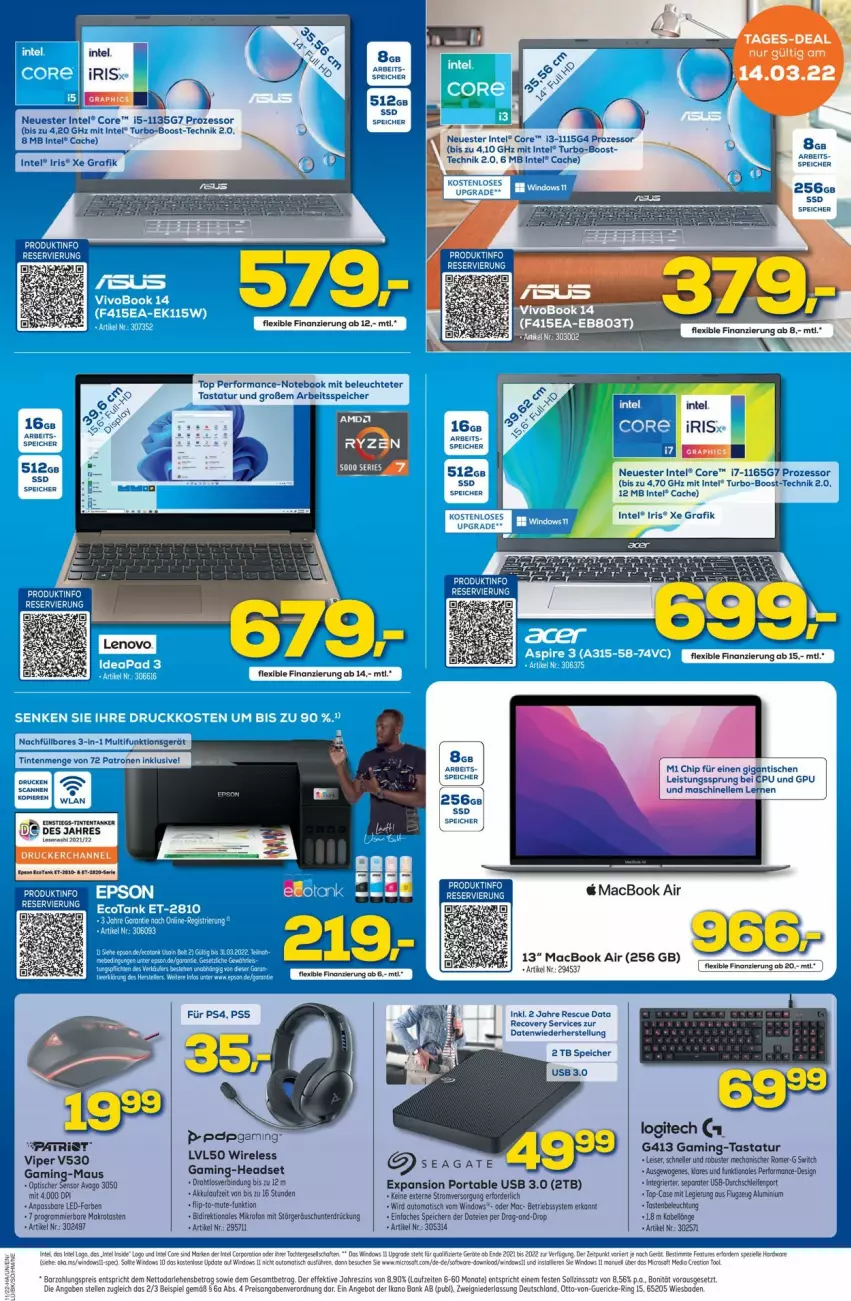 Aktueller Prospekt Euronics - Prospekte - von 16.03 bis 23.03.2022 - strona 5 - produkty: akku, angebot, auto, Bad, Betriebssystem, eis, elle, gaming-headset, gin, Headset, Intel, Leuchte, mac, macbook, macbook air, Maus, notebook, ps4, reis, rel, ring, seagate, Sport, ssd, Tastatur, Ti, tisch, usb