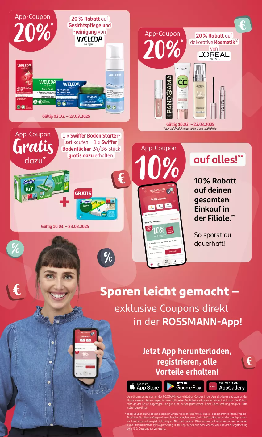 Aktueller Prospekt Rossmann - Prospekte - von 31.01 bis 06.04.2025 - strona 2 - produkty: angebot, angebotspreis, auer, Bodentücher, coupon, coupons, eis, gesichtspflege, gutschein, gutscheine, kosmetik, mac, Reinigung, reis, swiffer, Ti, tücher