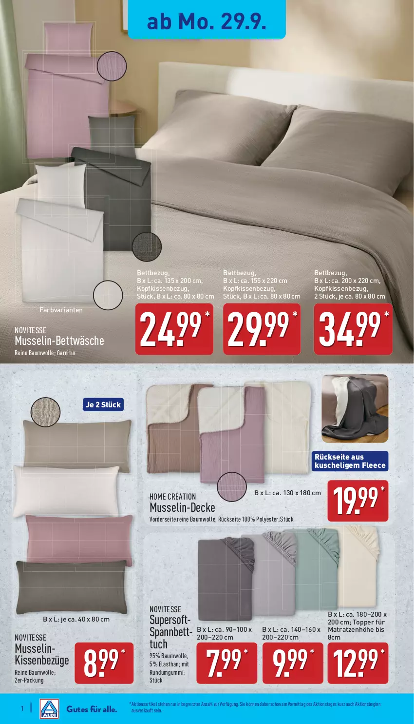 Aktueller Prospekt Aldi Nord - Von Montag - von 29.09 bis 04.10.2025 - strona 19 - produkty: Bau, baumwolle, bett, Betttuch, bettwäsche, decke, garnitur, gin, kissen, Kissenbezug, kopfkissen, kopfkissenbezug, matratze, matratzen, reine baumwolle, Ria, spannbetttuch, Ti, topper, tuc, wolle, ZTE
