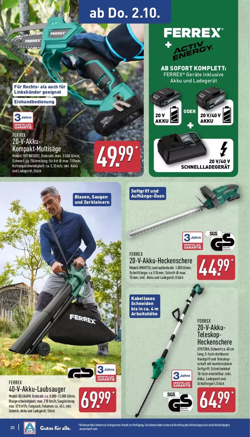 Aktueller Prospekt Aldi Nord - Von Montag - von 29.09 bis 04.10.2025 - strona 23 - produkty: akku, akku-heckenschere, Akku-Laubsauger, dell, eis, ferrex, gin, heckenschere, Kette, ladegerät, Laubsauger, leine, Mode, sac, säge, Schere, schnellladegerät, schultergurt, Teleskop, Ti, ZTE