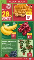 Gazetka promocyjna Aldi Nord - Von Montag - Gazetka - ważna od 04.10 do 04.10.2025 - strona 6 - produkty: banane, bananen, bio, eis, gin, kartoffel, kartoffeln, kulturtopf, pflanze, reis, Schal, Schale, speisekartoffeln, tafeltrauben, Ti, topf, trauben, ZTE