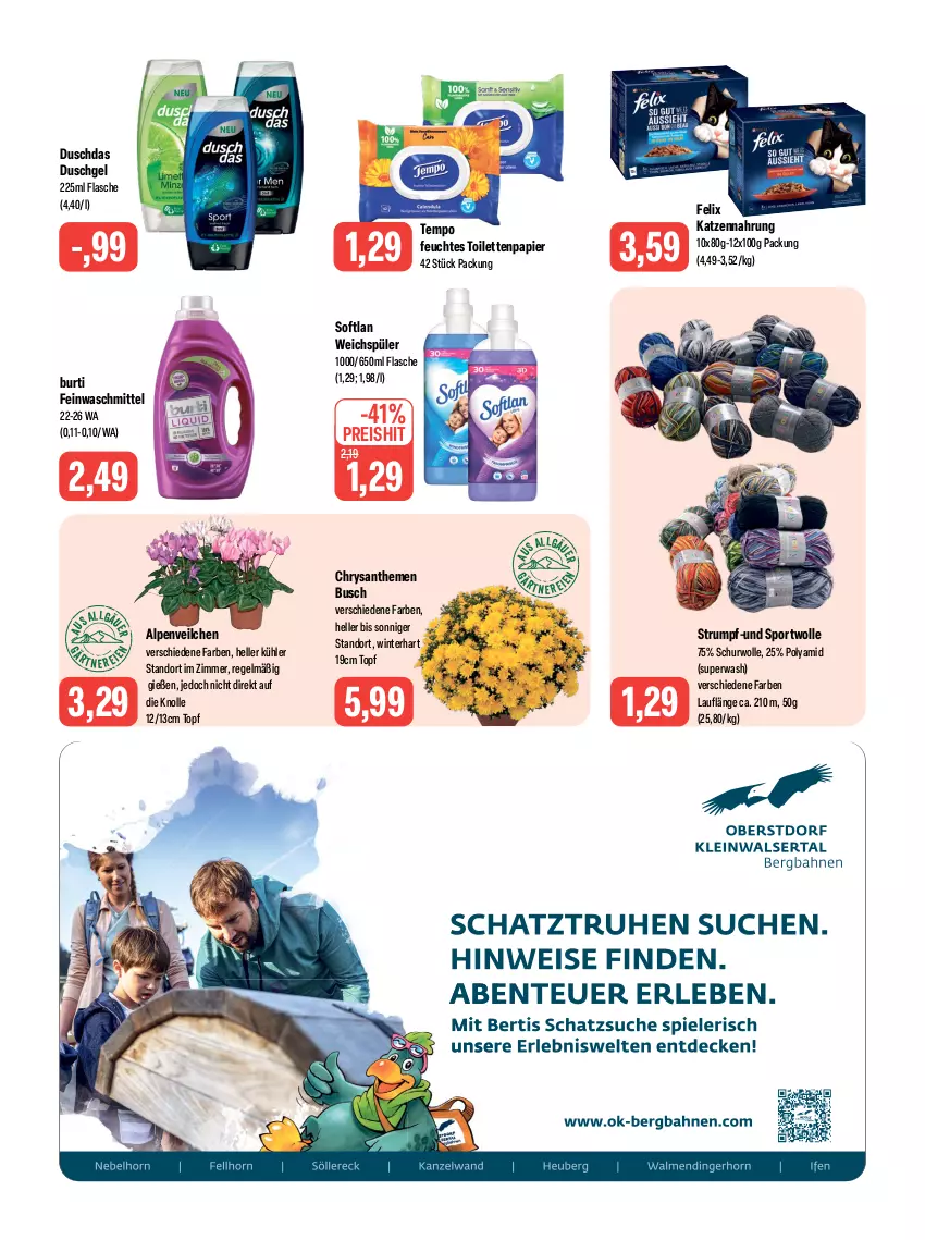 Aktueller Prospekt Feneberg - Prospekte - von 24.08 bis 26.08.2023 - strona 10 - produkty: Alpenveilchen, burti, chrysanthemen, duschdas, duschgel, eis, elle, feinwaschmittel, felix, feuchtes toilettenpapier, flasche, katzennahrung, LG, papier, reis, rum, Softlan, Sport, Tempo, Ti, toilettenpapier, topf, waschmittel, weichspüler, wolle