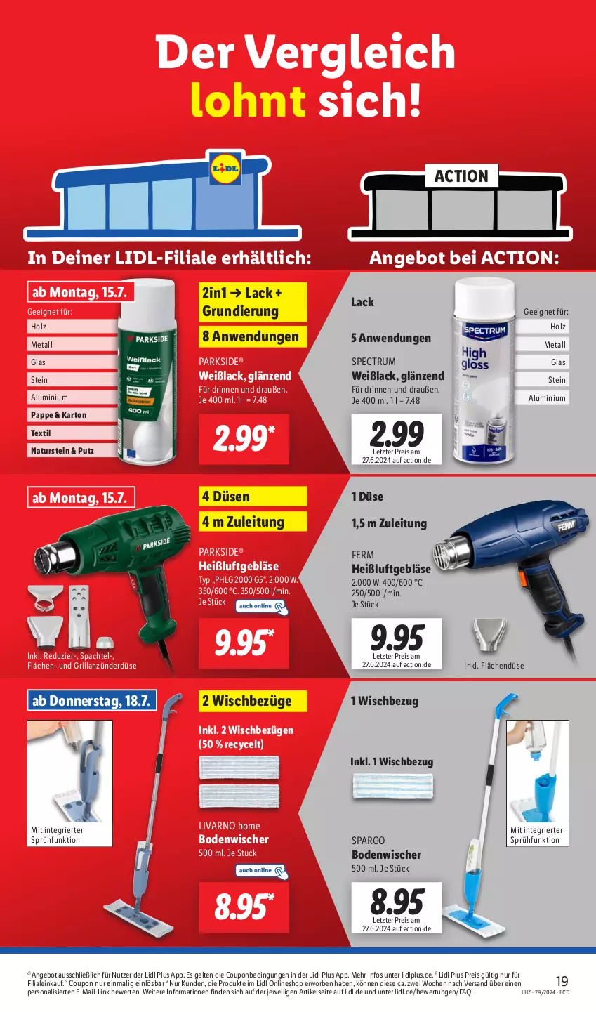 Aktueller Prospekt Lidl - Aktionsprospekt - von 15.07 bis 20.07.2024 - strona 23 - produkty: angebot, anzünder, bodenwischer, coupon, eis, grill, grillanzünder, Holz, lack, LG, natur, naturstein, Parkside, Persona, reis, rum, spachtel, Ti, Weißlack, ZTE