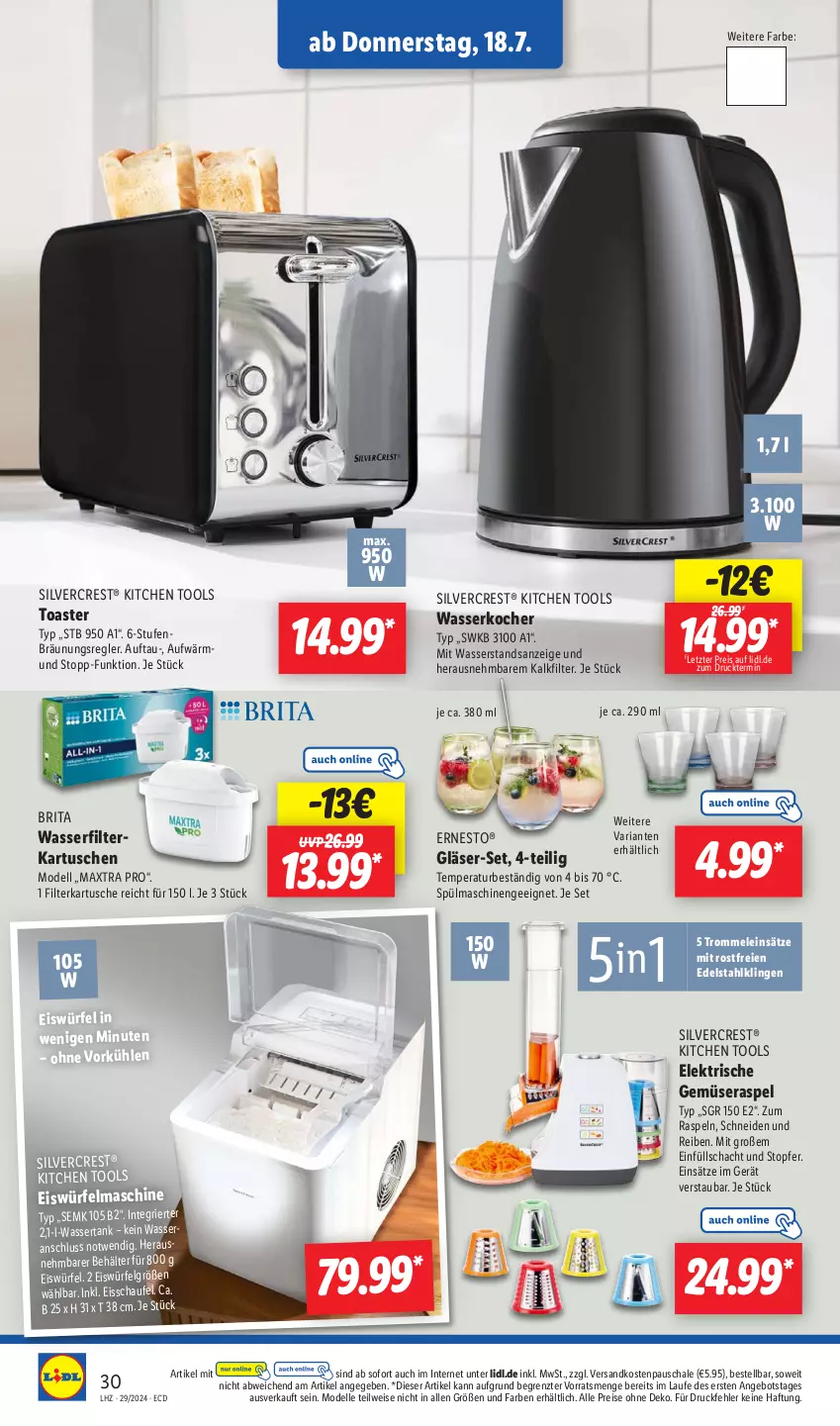 Aktueller Prospekt Lidl - Aktionsprospekt - von 15.07 bis 20.07.2024 - strona 34 - produkty: angebot, Behälter, brita, dell, edelstahl, eis, eiswürfel, elle, ernesto, filterkartuschen, Gläser, Kocher, LG, Maxtra, Mode, ndk, reis, Ria, Schal, Schale, silvercrest, spülmaschinen, Ti, toast, toaster, topf, trommel, wasser, wasserfilter, wasserkocher, wassertank, würfel, ZTE