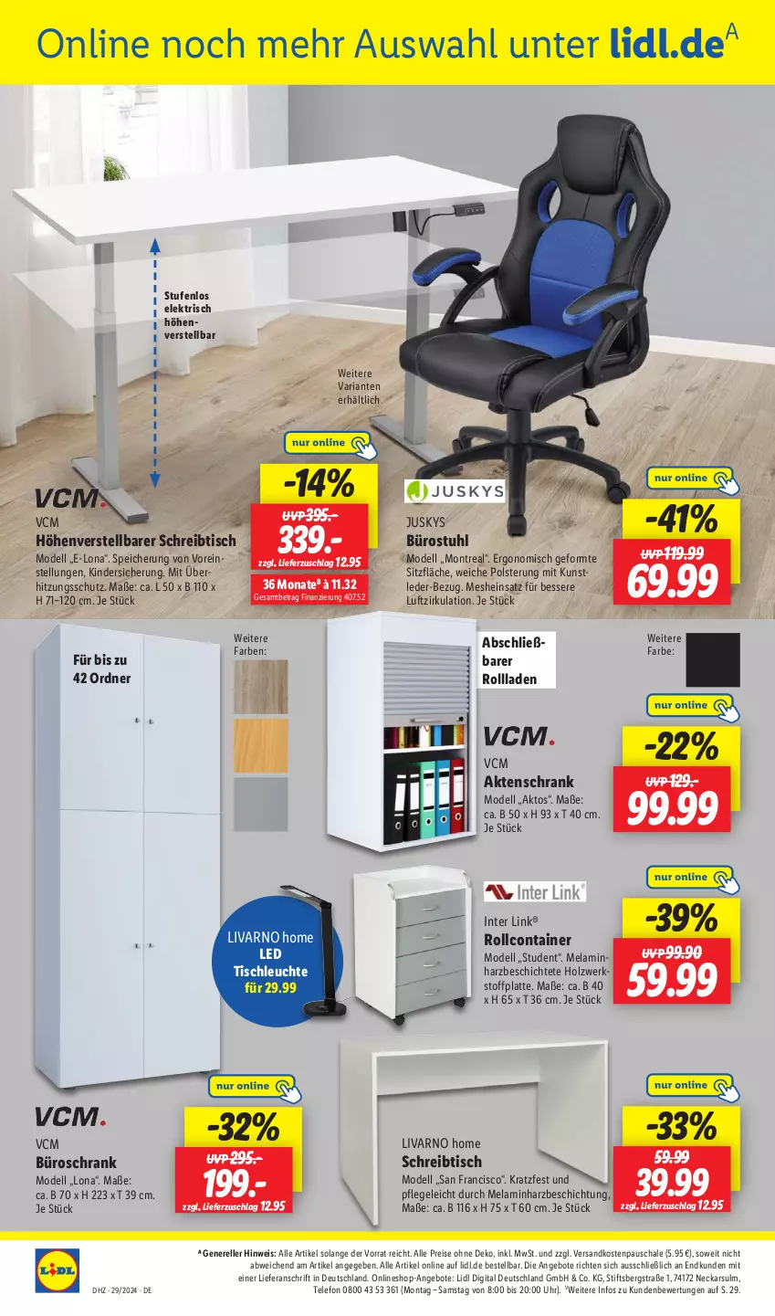 Aktueller Prospekt Lidl - Aktionsprospekt - von 15.07 bis 20.07.2024 - strona 50 - produkty: Aktenschrank, angebot, angebote, Container, dell, eis, elle, Holz, Kinder, latte, LED Tischleuchte, Leuchte, Mode, ndk, ordner, reis, rel, Ria, rollcontainer, Schal, Schale, Schrank, schreibtisch, stuhl, telefon, Ti, tisch, tischleuchte, uhr