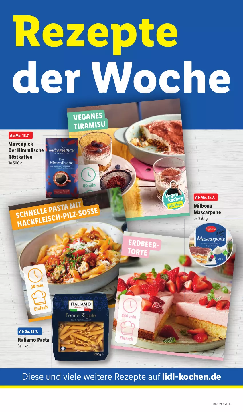 Aktueller Prospekt Lidl - Aktionsprospekt - von 15.07 bis 20.07.2024 - strona 55 - produkty: Bona, italiamo, kaffee, mascarpone, Milbona, mövenpick, pasta, rezept, rezepte, röstkaffee, Ti, tiramisu, torte