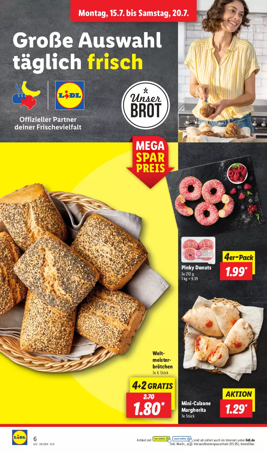 Aktueller Prospekt Lidl - Aktionsprospekt - von 15.07 bis 20.07.2024 - strona 6 - produkty: brot, brötchen, Donut, donuts, eis, margherita, Meister, ndk, reis, Schal, Schale, Ti