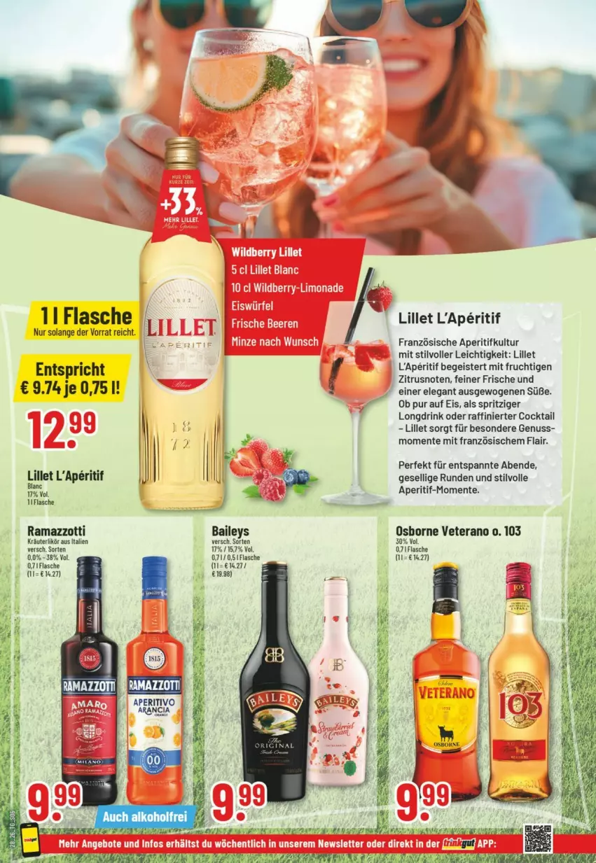 Aktueller Prospekt Trinkgut - Prospekte - von 05.07 bis 11.07.2026 - strona 8 - produkty: aperitif, baileys, cocktail, drink, eis, ente, flasche, frucht, kräuter, kräuterlikör, likör, lillet, mit frucht, nuss, osborne, rama, ramazzott, ramazzotti, Ti, veterano, zott