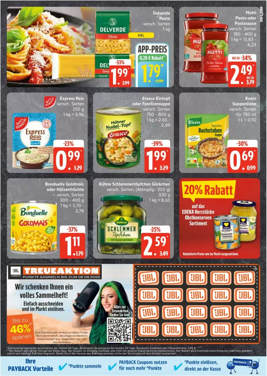 Aktueller Prospekt Edeka - Prospekte - von 25.08 bis 30.08.2025 - strona 13 - produkty: bonduelle, coupon, coupons, eis, elle, hühner, Konserven, nudel, nudel-topf, obst, payback, reis, Ti, topf