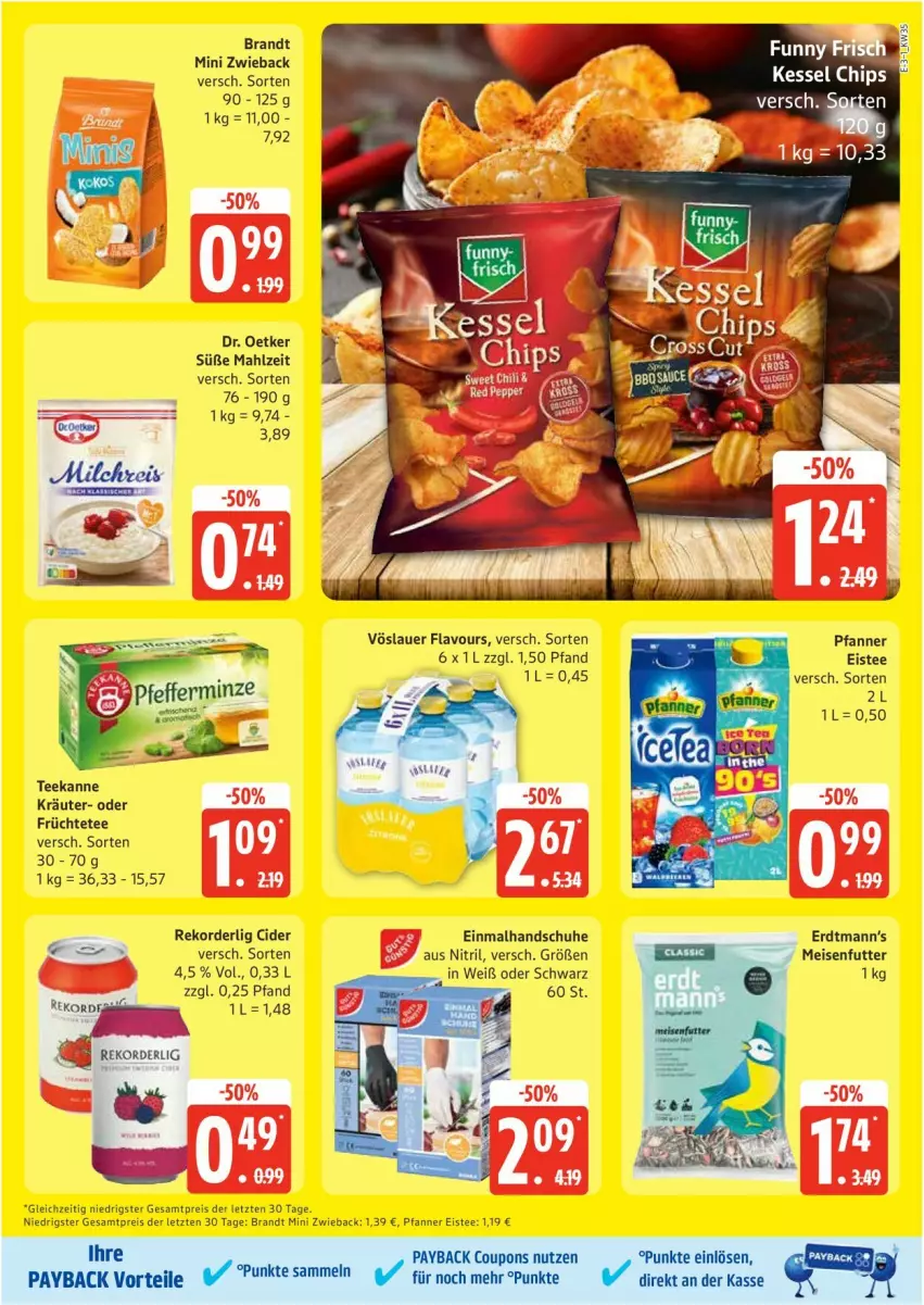 Aktueller Prospekt Edeka - Prospekte - von 25.08 bis 30.08.2025 - strona 3 - produkty: auer, brandt, chips, cider, coupon, coupons, Dr. Oetker, eis, eistee, früchte, Früchtetee, handschuhe, kräuter, payback, pfanne, Pfanner, reis, schuhe, senf, tee, teekanne, Ti, vöslauer, xoro, ZTE