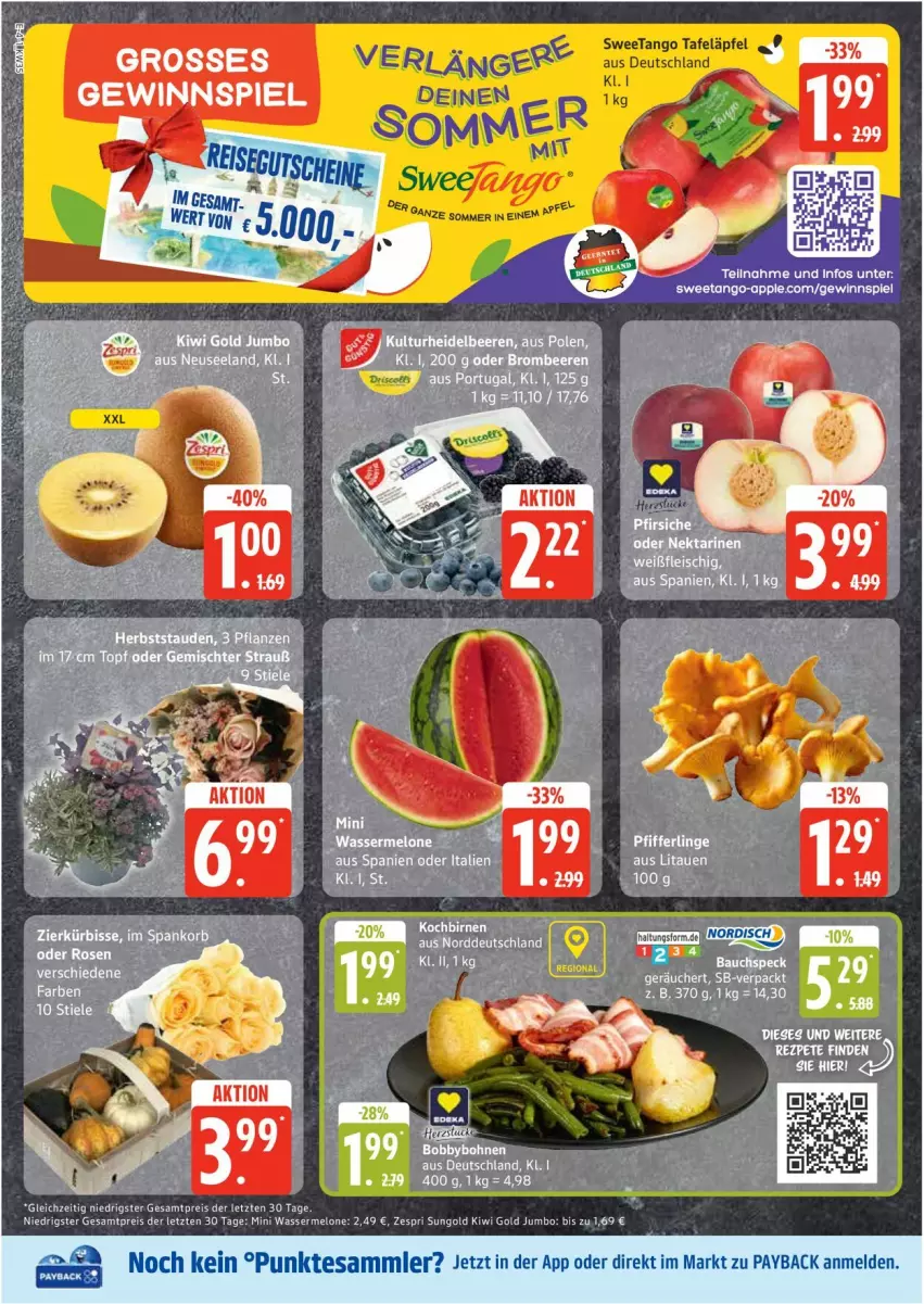 Aktueller Prospekt Edeka - Prospekte - von 25.08 bis 30.08.2025 - strona 4 - produkty: Apple, Birnen, eis, gewinnspiel, jumbo, kiwi, Kiwi Gold, melone, payback, reis, tafeläpfel, tesa, Ti, wasser, wassermelone, zespri, ZTE