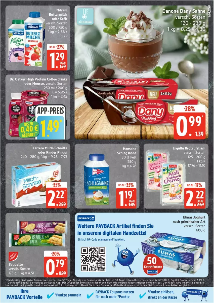 Aktueller Prospekt Edeka - Prospekte - von 25.08 bis 30.08.2025 - strona 9 - produkty: acer, aufstrich, baguette, brot, brotaufstrich, butter, buttermilch, coupon, coupons, deka, eier, eis, elinas, elinas joghurt, joghur, joghurt, joghurt nach, Kefir, Kinder, kinder pingui, LG, milch, milram, nuss, payback, pingui, reis, sahne, schlagsahne, Ti, ZTE