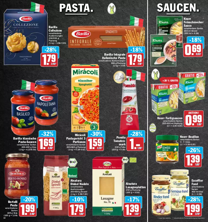 Aktueller Prospekt Aez - Prospekte - von 04.04 bis 09.04.2022 - strona 14 - produkty: barilla, bertolli, beutel, eis, elle, feinschmecker, italienische pasta, knorr, lasagne, latte, Mirácoli, natur, natura, nudel, nudeln, pasta, pasta-sauce, Pastagericht, pesto, pomito, reis, sauce, saucen, teller, Ti, tomate, tomaten, tomatenmark