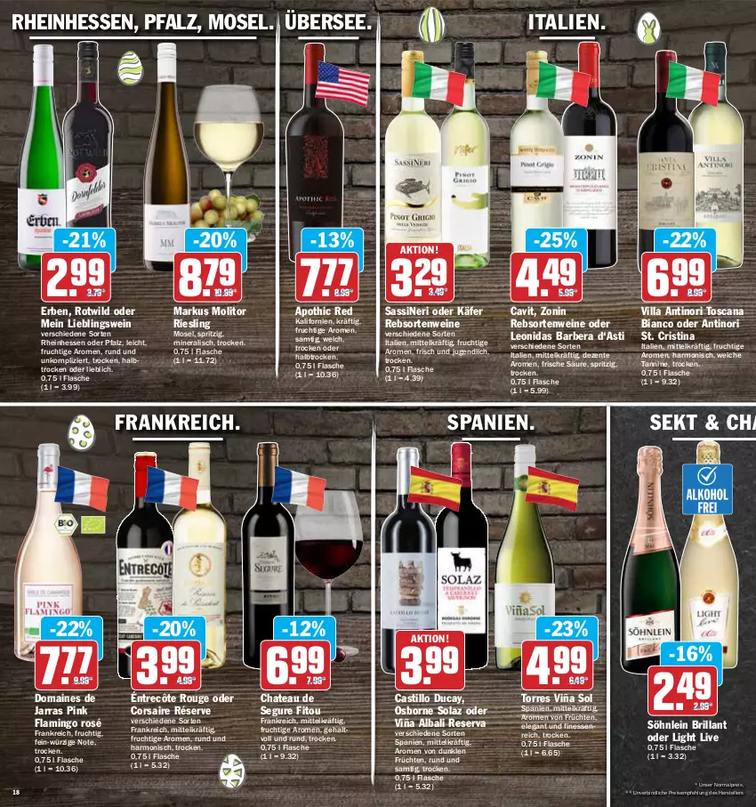 Aktueller Prospekt Aez - Prospekte - von 04.04 bis 09.04.2022 - strona 18 - produkty: asti, chateau, Corsaire, eis, elle, ente, finesse, flasche, frucht, früchte, früchten, gsw, käfer, olaz, osborne, rebsortenweine, reis, riesling, rouge, sekt, söhnlein, söhnlein brillant, teller, Ti, wein, weine, Wild, zonin