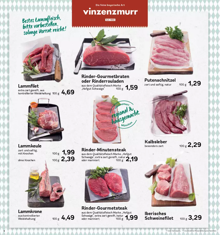 Aktueller Prospekt Aez - Prospekte - von 04.04 bis 09.04.2022 - strona 4 - produkty: braten, eis, elle, hofgut, Kalbsleber, krone, lamm, lammkeule, Lammkrone, natur, pute, putenschnitzel, reis, rind, rinder, Rinderroulade, rinderrouladen, rouladen, saft, schnitzel, schwein, schweine, steak, teller, Ti, trolli, wein, weine