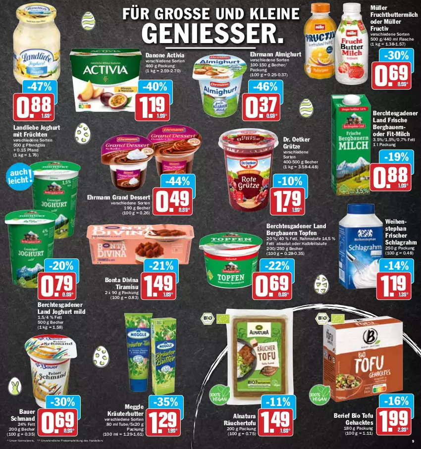 Aktueller Prospekt Aez - Prospekte - von 04.04 bis 09.04.2022 - strona 9 - produkty: activia, almighur, almighurt, auer, Bau, Bauer, Becher, bio, butter, buttermilch, danone, danone activia, dessert, Dr. Oetker, ehrmann, ehrmann almighurt, Ehrmann Grand Dessert, eis, elle, flasche, frucht, früchte, früchten, grütze, joghur, joghurt, joghurt mild, kräuter, kräuterbutter, landliebe, landliebe joghurt, leine, meggle, milch, Müller, natur, natura, reis, schlagrahm, schmand, teller, Ti, tiramisu, Tofu, topf, Topfen, weihenstephan