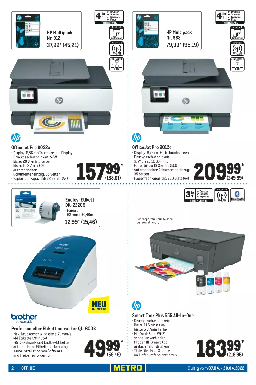 Aktueller Prospekt Metro - Office Spezial - von 07.04 bis 20.04.2022 - strona 2 - produkty: auto, binden, drucker, elle, ente, HP, Kette, office, OfficeJet, papier, rum, Software, sonderposten, Ti, tisch, touchscreen