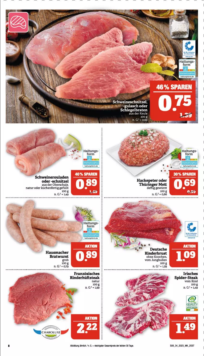 Aktueller Prospekt Marktkauf - Prospekt - von 20.08 bis 26.08.2023 - strona 8 - produkty: bratwurst, eis, gewürz, Hausmacher, hüftsteak, jungbullen, küche, Küchen, mac, Mett, natur, nero, reis, rind, rinder, ring, rouladen, Schal, Schale, schnitzel, schwein, schweine, Schweineroulade, steak, Ti, wein, weine, wurst, ZTE