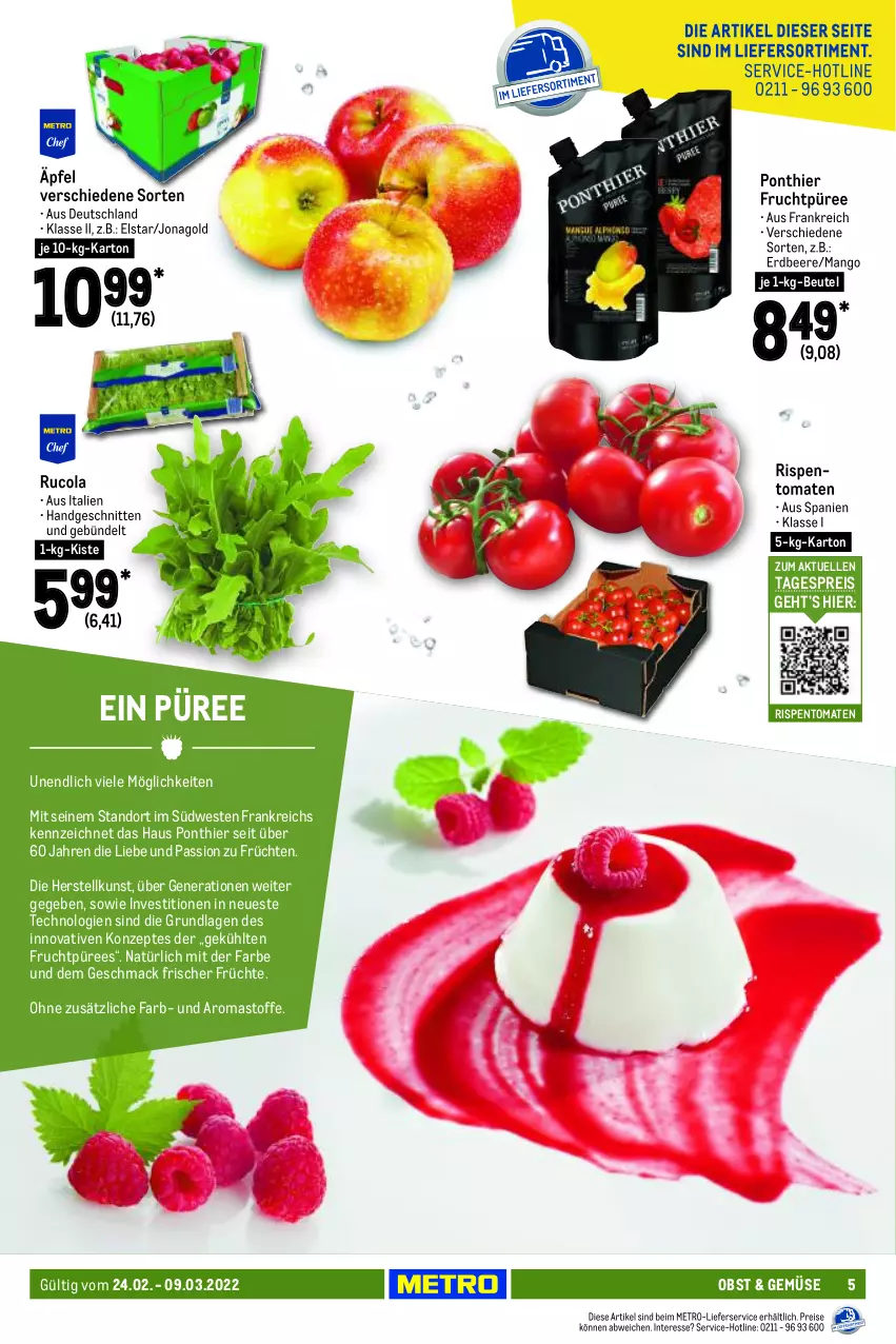 Aktueller Prospekt Metro - GastroJournal - von 24.02 bis 09.03.2022 - strona 5 - produkty: beere, beutel, cola, eis, elle, erdbeere, frucht, früchte, früchten, lieferservice, mac, mango, Metro, obst, püree, reis, rispentomaten, rucola, schnitten, südwest, Ti, tomate, tomaten, Weste