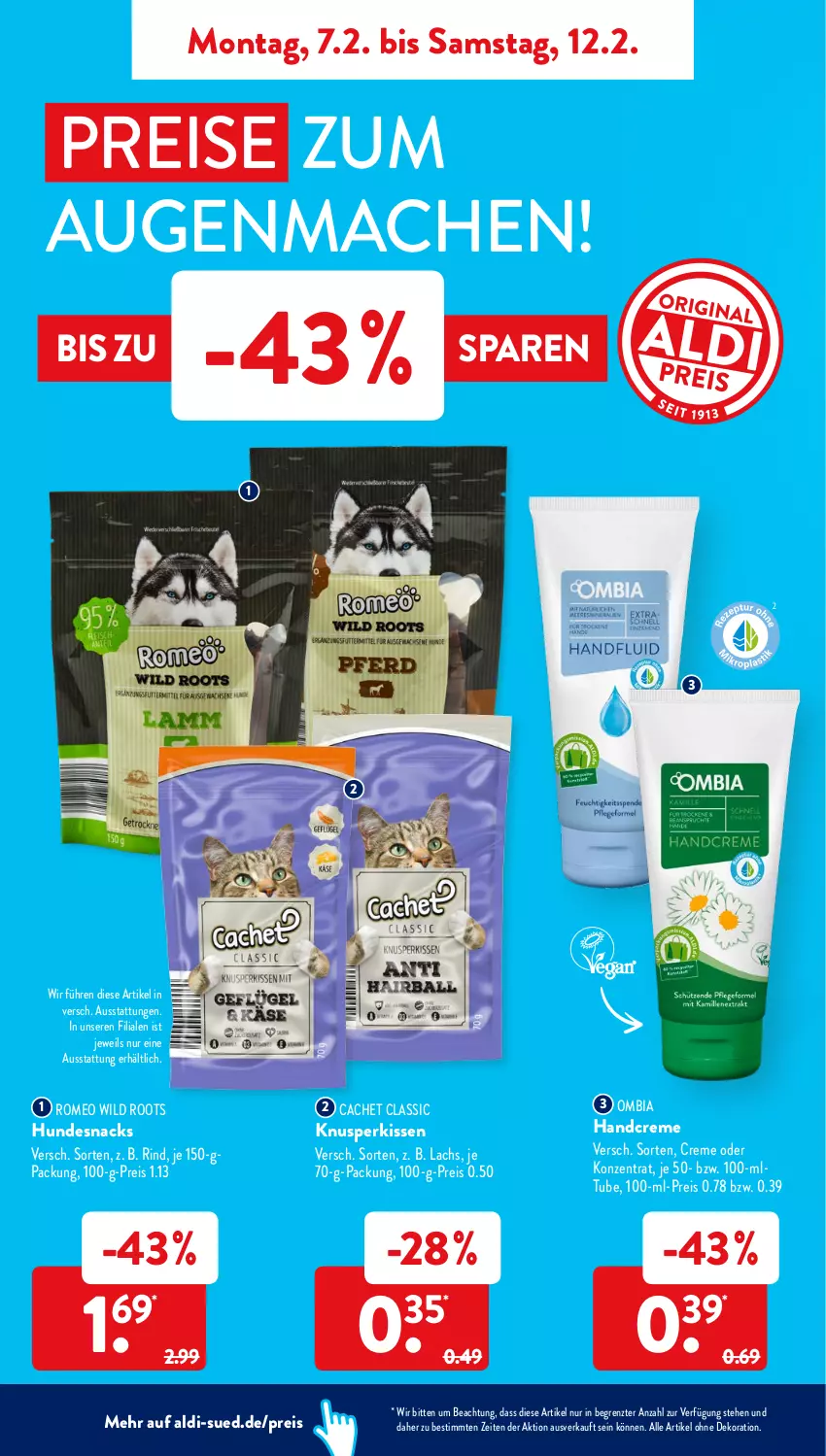 Aktueller Prospekt AldiSud - ALDI Aktuell - von 07.02 bis 12.02.2022 - strona 8 - produkty: aldi, alle artikel ohne dekoration, creme, dekoration, eis, handcreme, hundesnack, hundesnacks, kissen, lachs, mac, reis, rind, snack, snacks, Ti, Wild, ZTE