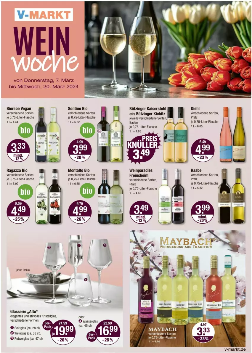 Aktueller Prospekt Vmarkt - Prospekte - von 07.03 bis 13.03.2024 - strona 1 - produkty: Bad, bio, ente, flasche, Kaiser, LG, maybach, sekt, stuhl, Ti, wasser, wein