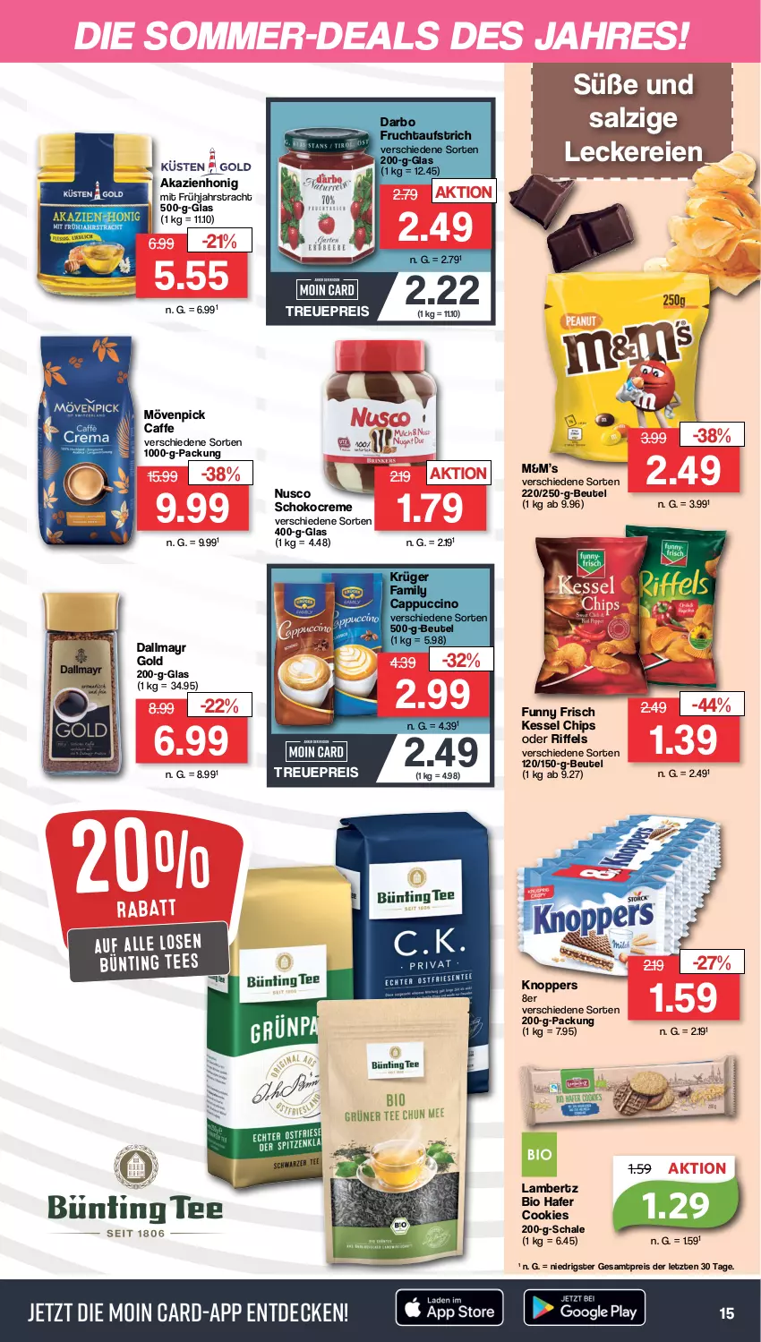 Aktueller Prospekt Famila - Prospekte - von 17.07 bis 22.07.2023 - strona 15 - produkty: Amber, aufstrich, beutel, bio, bünting tee, caffe, Cap, cappuccino, chips, cin, cookie, cookies, creme, dallmayr, dallmayr gold, darbo, decke, eis, frucht, fruchtaufstrich, Funny Frisch, hafer, honig, knoppers, krüger, lambertz, mövenpick, reis, salz, Schal, Schale, schoko, tee, Ti, ZTE