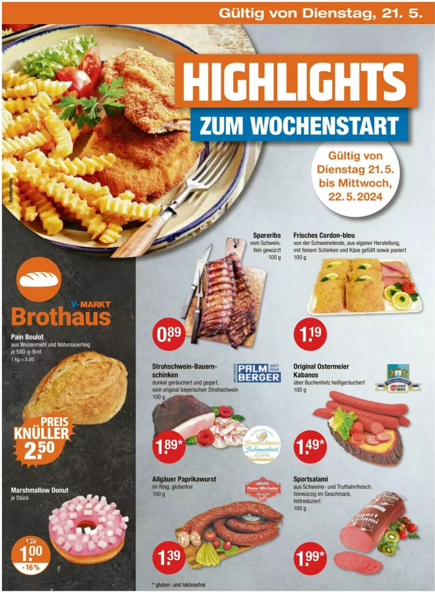 Aktueller Prospekt Vmarkt - Prospekte - von 16.05 bis 22.05.2024 - strona 22 - produkty: auer, Bau, Bauer, Bolfo, buch, Donut, eier, eis, fleisch, gewürz, gin, Holz, kabanos, Käse, LG, mac, mars, mehl, natur, paprika, salami, schinken, schwein, schweine, spareribs, Sport, truthahn, wein, weine, weizenmehl, wurst