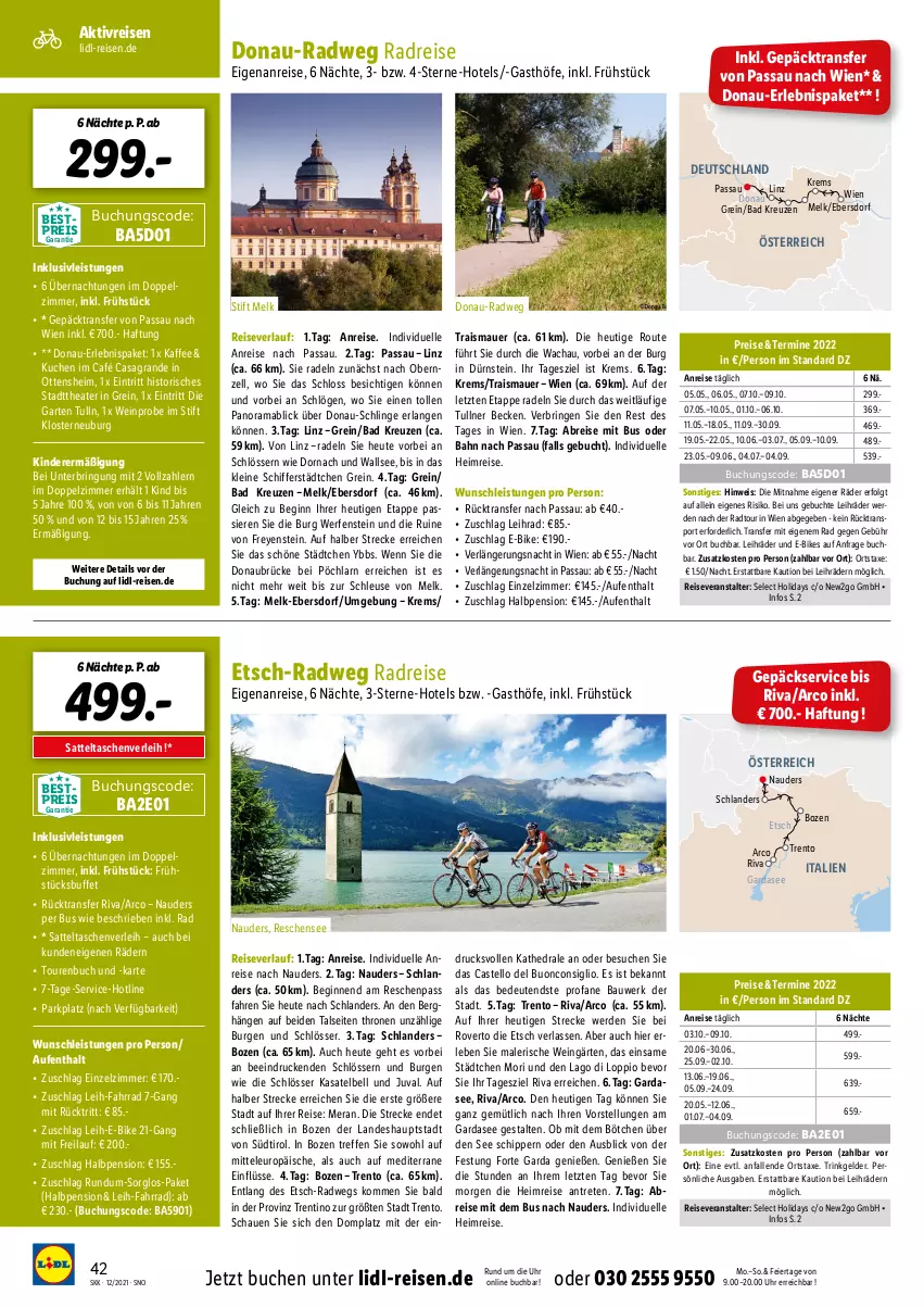 Aktueller Prospekt Lidl - Reise-Themenflyer - von 15.12.2021 bis 31.01.2022 - strona 42 - produkty: auer, axe, Bad, Bau, bestpreis, Brei, buch, E-Bike, E-Bikes, eier, eis, elle, erde, Fahrrad, Garten, gin, Heu, hipp, inklusivleistungen, kaffee, Kinder, kuchen, leine, LG, mab, rama, reis, reiseveranstalter, reiseverlauf, ring, sattel, Sport, Tasche, taschen, Thea, Ti, uhr, usb, wein, ZTE