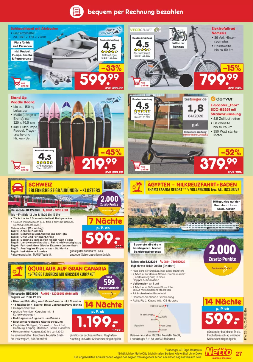 Aktueller Prospekt Netto Marken-Discount - Filial-Angebote - von 07.06 bis 11.06.2022 - strona 27 - produkty: angebot, Bad, Berger, bestpreis, bonita, Brei, buch, eis, Elektro, elle, Holz, individuelle abreise, labranda, LG, reifen, reis, reiseveranstalter, reiseverlauf, Ria, schlauch, scooter, Tasche, Ti, tragetasche, trendtours touristik gmbh, uhr, wasser, ZTE