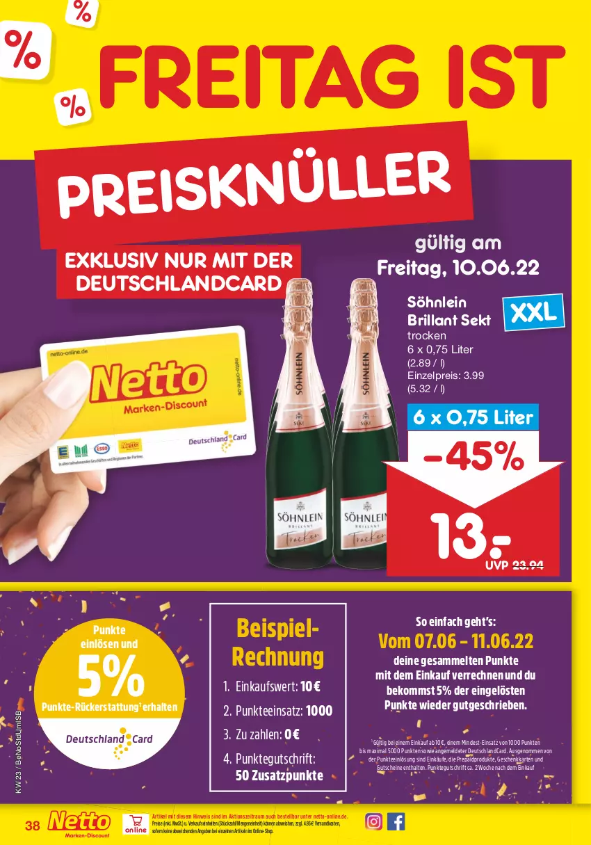 Aktueller Prospekt Netto Marken-Discount - Filial-Angebote - von 07.06 bis 11.06.2022 - strona 38 - produkty: beko, brillant sekt, deutschlandcard, eis, gutschein, gutscheine, ndk, reis, sekt, söhnlein, söhnlein brillant, tee, Ti