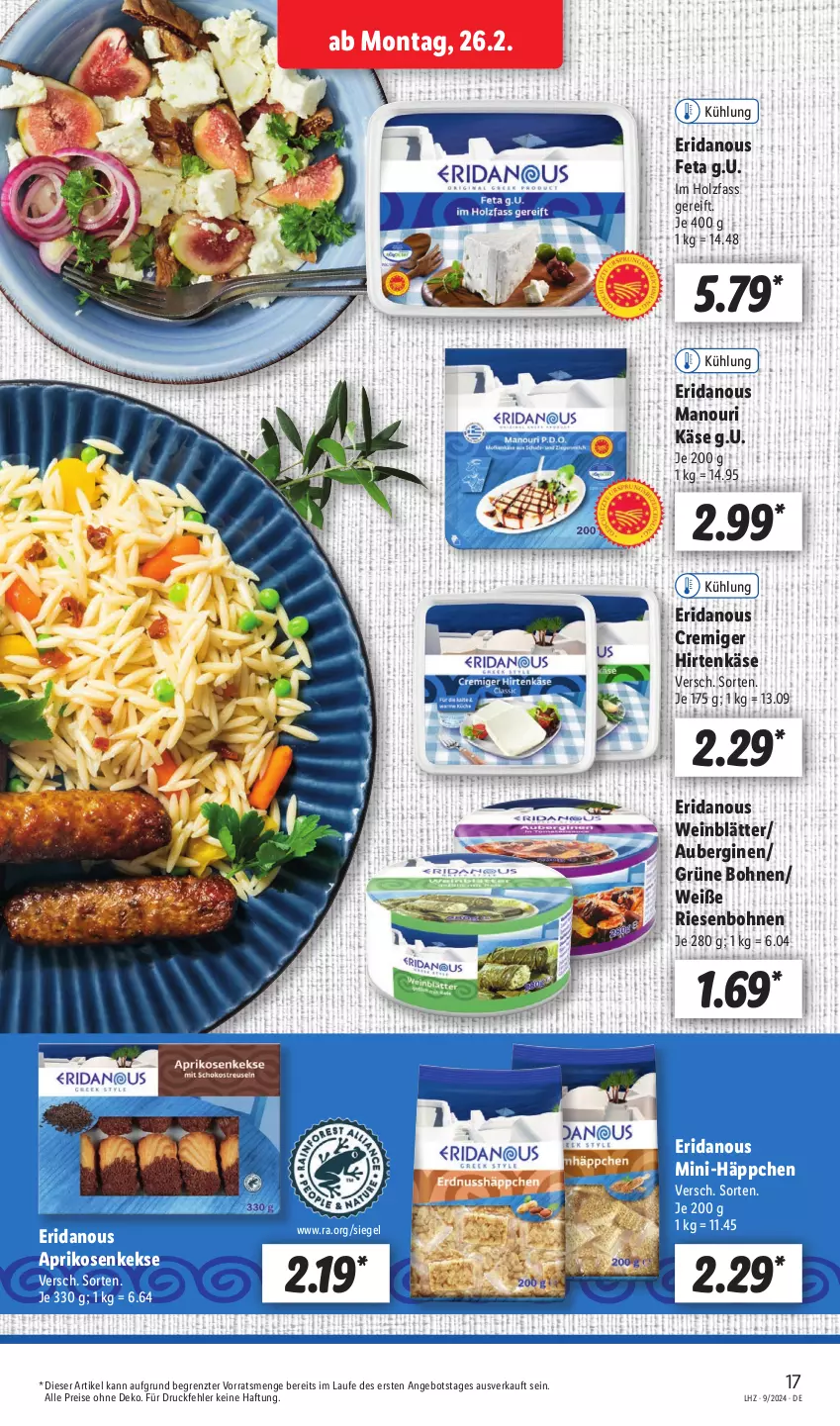 Aktueller Prospekt Lidl - Aktionsprospekt - von 26.02 bis 02.03.2024 - strona 19 - produkty: angebot, aprikose, aprikosen, aubergine, auberginen, bohne, bohnen, eis, feta, gin, grüne bohnen, hirtenkäse, Holz, Käse, keks, kekse, reis, Ti, wein, ZTE