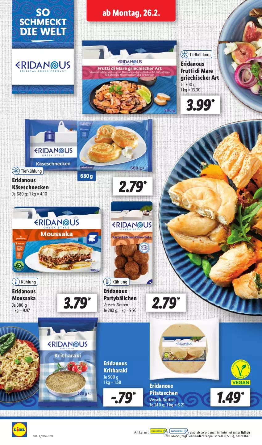 Aktueller Prospekt Lidl - Aktionsprospekt - von 26.02 bis 02.03.2024 - strona 20 - produkty: frutti di mare, Käse, Käseschnecke, Moussaka, ndk, Schal, Schale, Tasche, taschen, Ti