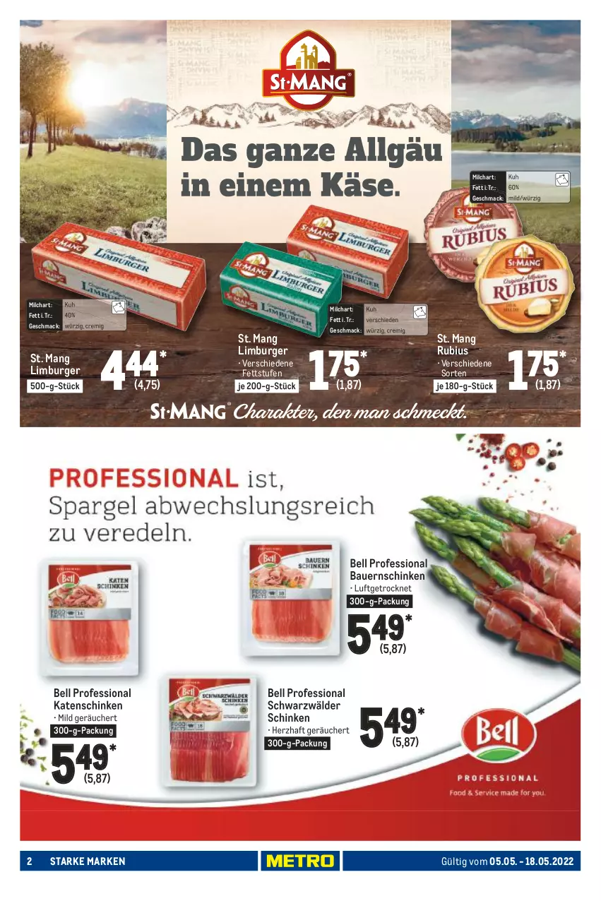 Aktueller Prospekt Metro - Starke Marken - von 05.05 bis 18.05.2022 - strona 2 - produkty: auer, Bau, Bauer, Bauernschinken, burger, katenschinken, Limburger, mac, milch, Rubius, schinken, schwarzwälder schinken, St. Mang, Ti