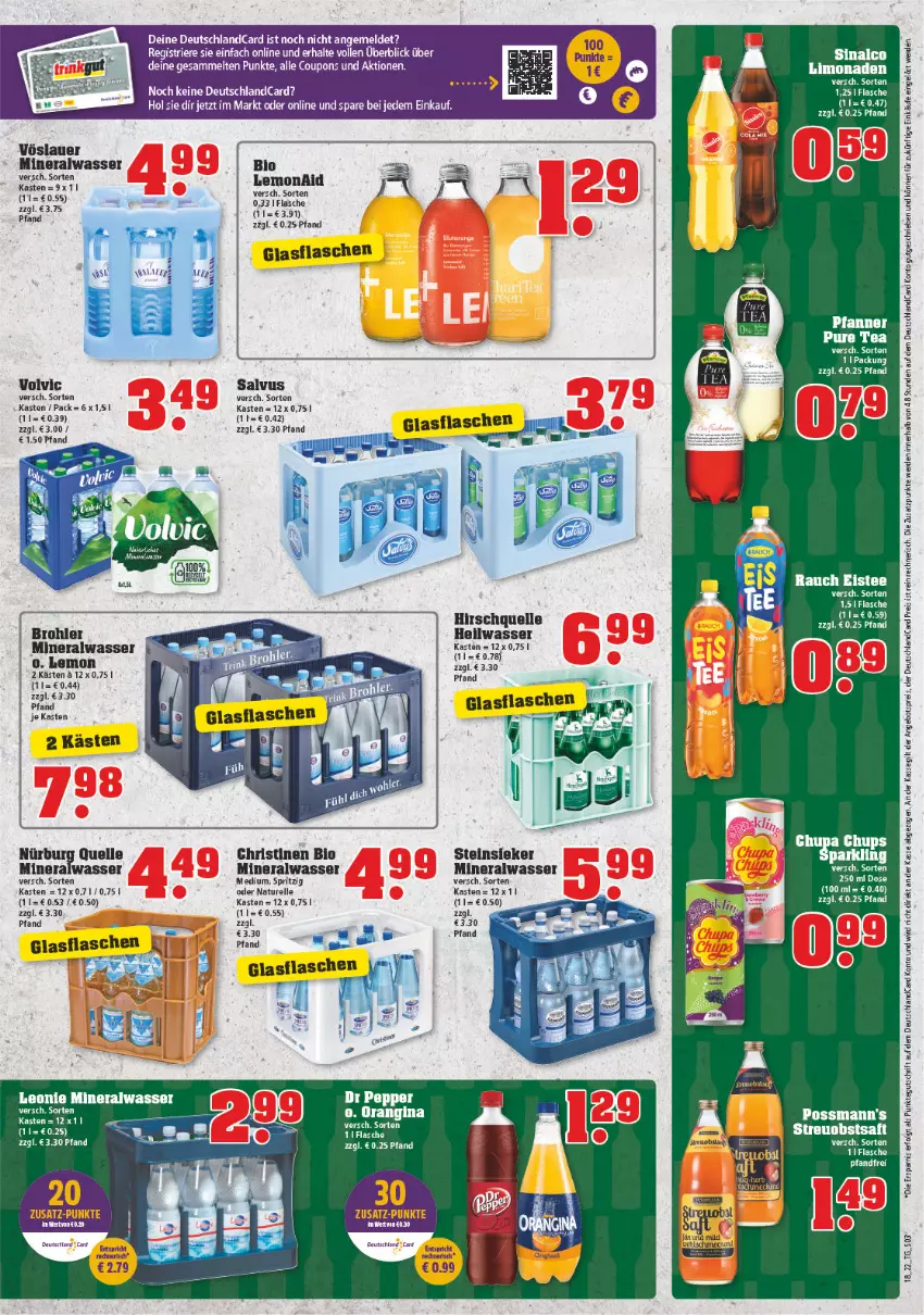 Aktueller Prospekt Trinkgut - von 02.05 bis 07.05.2022 - strona 3 - produkty: alle coupons, Alwa, angebot, angebotspreis, auer, bio, coupon, coupons, deutschlandcard, eis, elle, erde, flasche, glasflasche, LG, limo, limonade, limonaden, mineralwasser, obst, pfanne, Pfanner, reis, rel, saft, Steinsieker, Ti, volvic, vöslauer, wasser