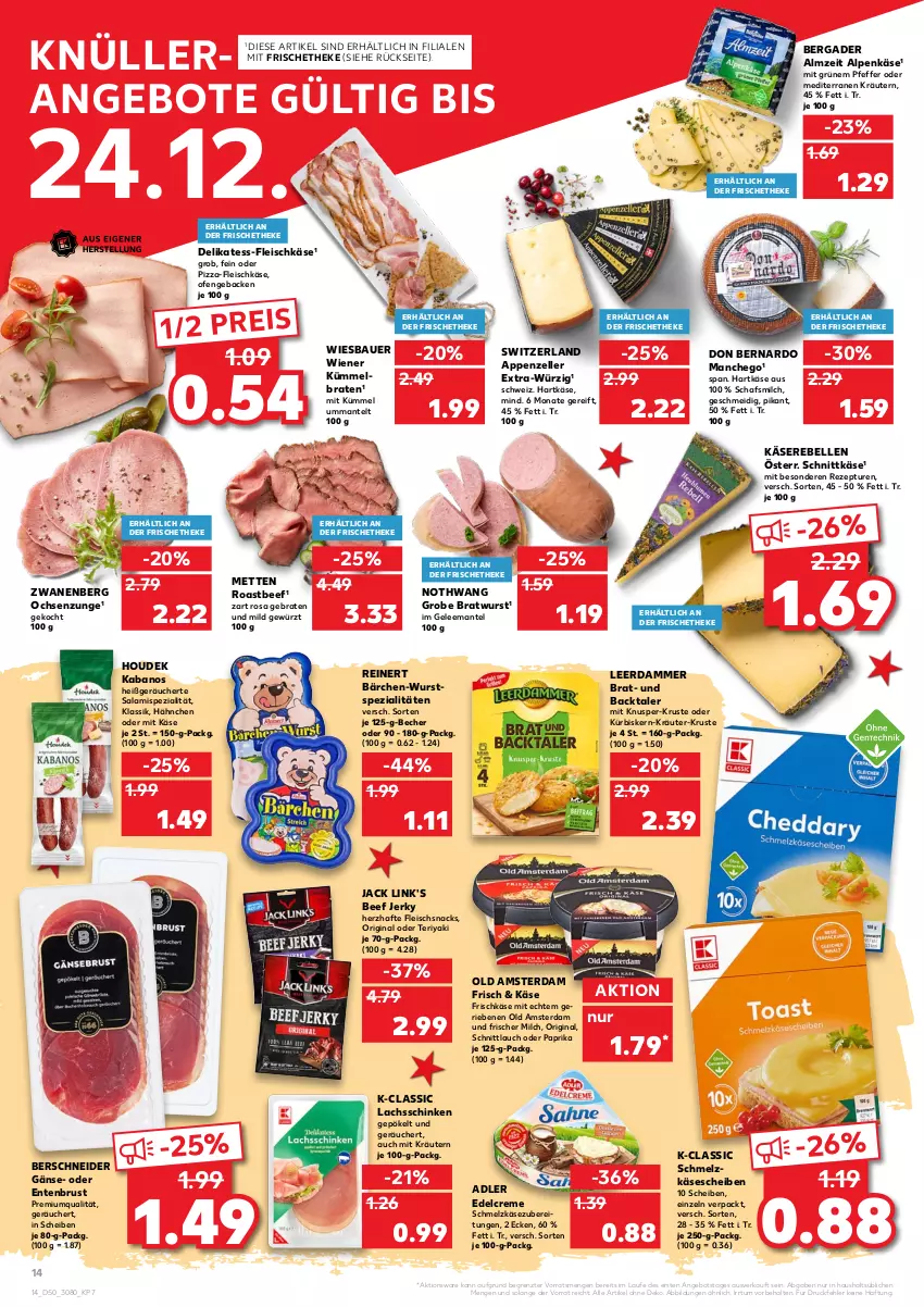 Aktueller Prospekt Kaufland - von 16.12 bis 24.12.2021 - strona 14 - produkty: angebot, angebote, appenzeller, auer, Bau, Bauer, Becher, beef, bergader, braten, bratwurst, creme, edelcreme, eis, elle, ente, Entenbrust, fleisch, fleischkäse, frischkäse, geback, gelee, gewürz, gin, grobe bratwurst, hartkäse, houdek, kabanos, Käse, Käserebellen, käsescheiben, kräuter, kräutern, Kürbis, lachs, lachsschinken, leerdammer, Manchego, Mantel, Mett, metten, milch, Ofen, Old Amsterdam, paprika, pfeffer, pizza, rebell, reinert, reis, rezept, roastbeef, salami, schinken, Schmelzkäse, schmelzkäsezubereitung, schnittkäse, schnittlauch, snack, snacks, Spezi, Ti, wiener, wiesbauer, wurst, ZTE