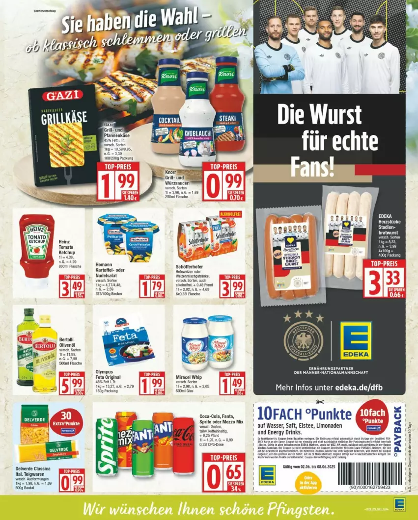 Aktueller Prospekt Edeka - Prospekte - von 02.06 bis 07.06.2025 - strona 3 - produkty: Bau, Becher, bertolli, deka, drink, drinks, eis, eistee, energy drink, erde, feta, flasche, gin, grill, heinz, homann, kartoffel, ketchup, limo, limonade, limonaden, Mezzo Mix, nudel, nudelsalat, payback, rel, saft, salat, sauce, saucen, sprite, tee, teigwaren, Ti, tomato ketchup, wasser, würzsauce, würzsaucen, Yo