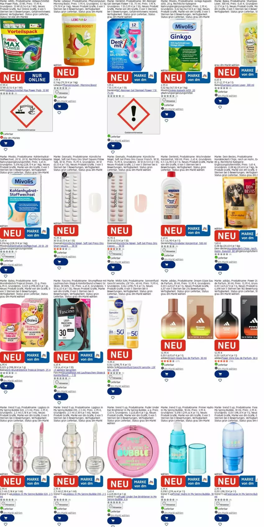 Aktueller Prospekt Dm Drogerie - Prospekte - von 02.03 bis 11.03.2026 - strona 2 - produkty: Adidas, ariel, chips, cin, Eau de parfum, eis, gin, Ginkgo Biloba, hose, Lipgloss, nivea, nivea sun, parfum, pflanze, pflanzen, Pods, reiniger, reiniger gel, reis, Ria, ring, rum, shampoo, Strumpfhose, tee, Ti, waschmittel, wc-reiniger, wolle, Yo