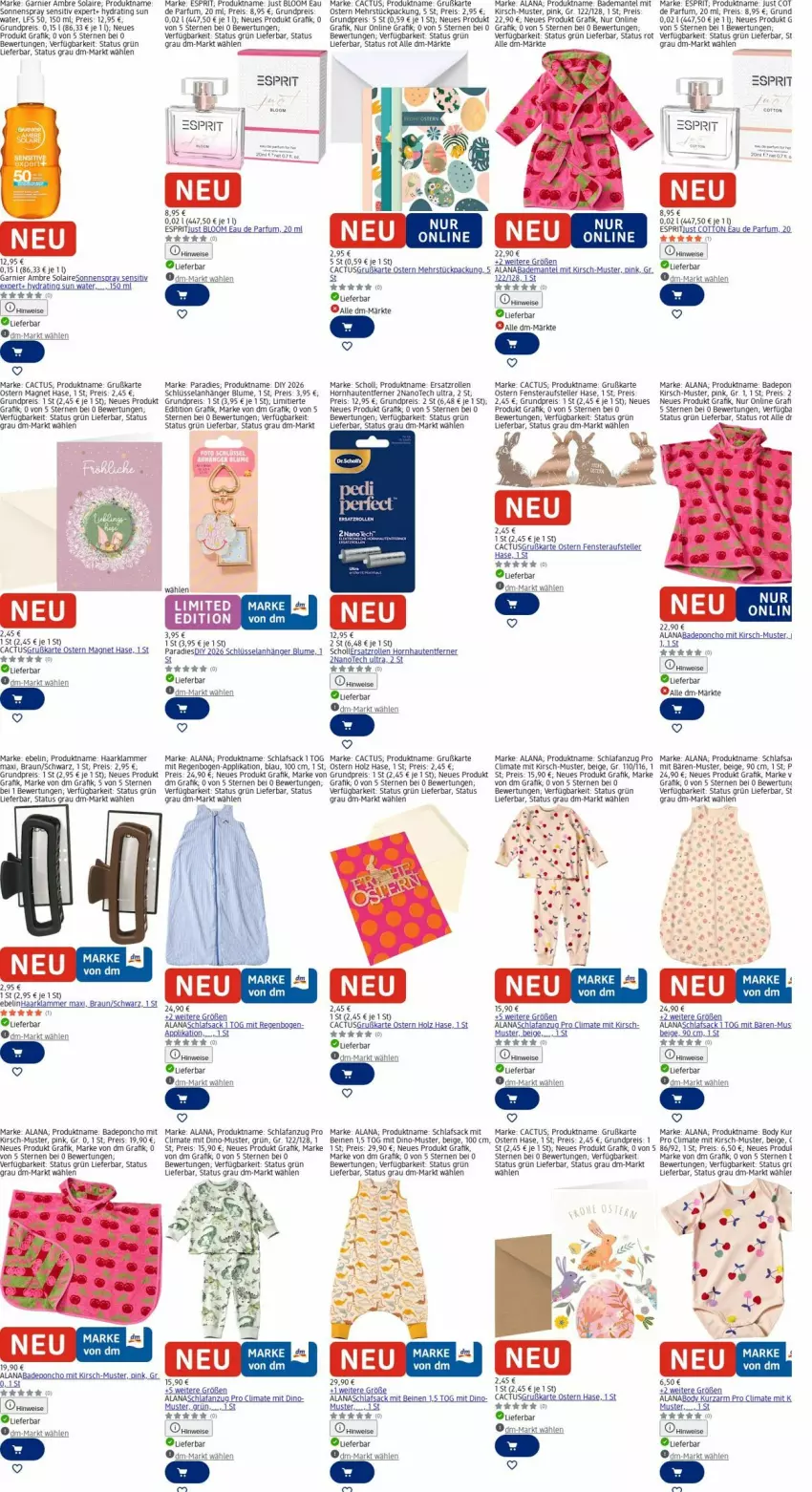 Aktueller Prospekt Dm Drogerie - Prospekte - von 02.03 bis 11.03.2026 - strona 8 - produkty: Ambre Solaire, Anhänger, Anzug, Bad, Bademantel, blume, body, braun, Eau de parfum, eis, Elan, elle, esprit, fenster, garnier, Holz, kirsch, lamm, Mantel, parfum, reis, sac, Schlafanzug, schlafsack, scholl, sonnenspray, teller, Ti