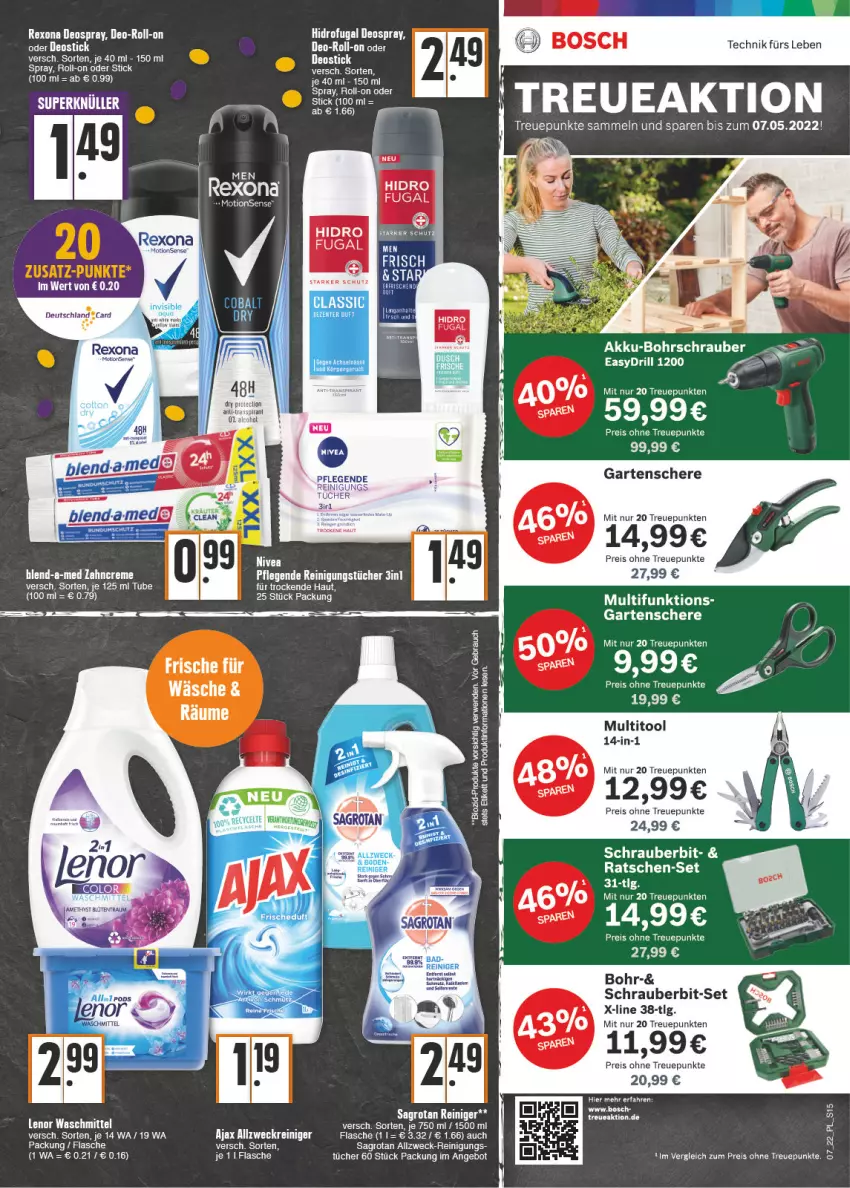 Aktueller Prospekt E Center - Angebote der Woche - von 14.02 bis 19.02.2022 - strona 15 - produkty: angebot, blend-a-med, Blüte, bosch, creme, deo, deospray, deutschland card, eis, flasche, Garten, Gartenschere, lenor, lenor waschmittel, LG, reiniger, Reinigung, reis, rexona, roll-on, sagrotan, Schere, Ti, tücher, waschmittel, weck, zahncreme