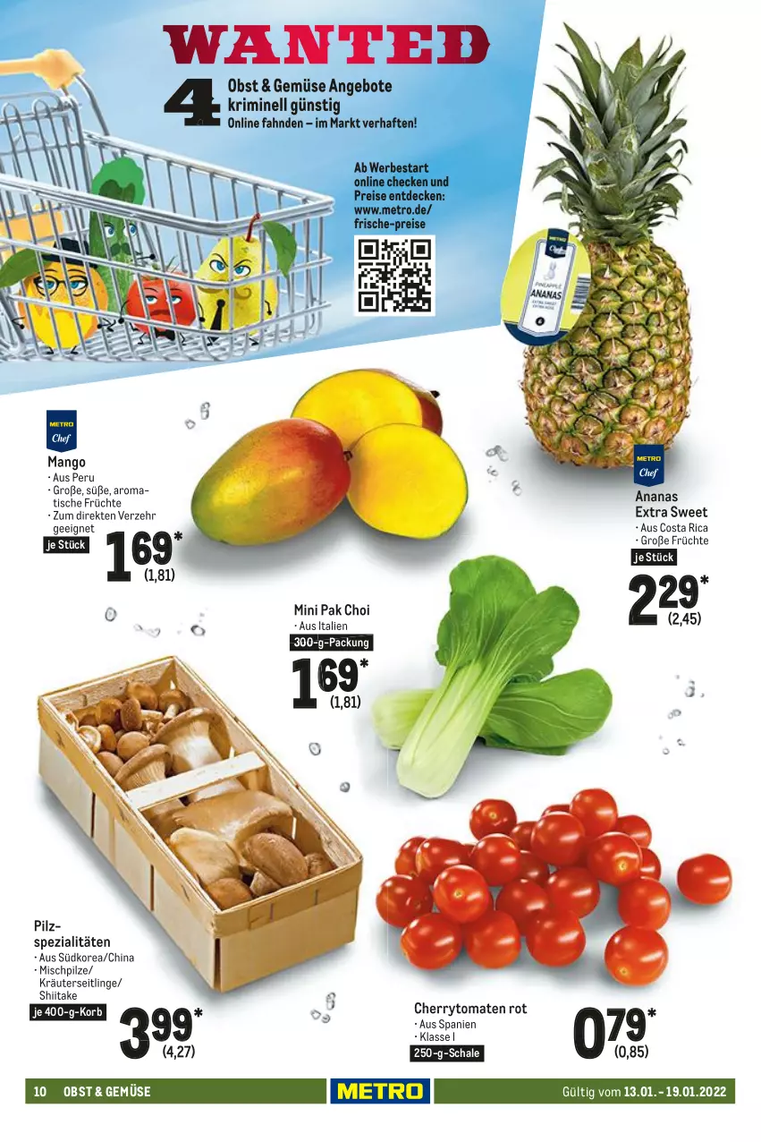 Aktueller Prospekt Metro - Food - von 13.01 bis 19.01.2022 - strona 10 - produkty: ananas, angebot, angebote, cherrytomaten, decke, eis, früchte, HP, korb, kräuter, Kräuterseitlinge, mango, Metro, obst, Pak Choi, pilze, reis, Schal, Schale, Spezi, Ti, tisch, tomate, tomaten