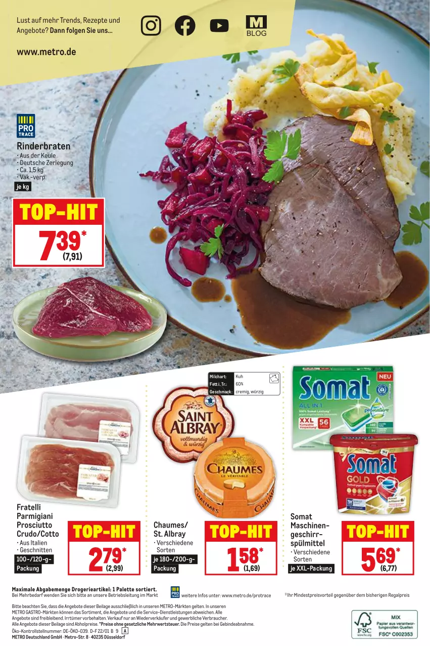 Aktueller Prospekt Metro - Food - von 13.01 bis 19.01.2022 - strona 20 - produkty: abholpreise, albray, angebot, angebote, braten, chaumes, eis, geschirr, geschirrspülmittel, ilag, LG, mac, Metro, metro gastro, milch, Palette, preisvorteil, prosciutto, prosciutto crudo, Rauch, regal, reis, rezept, rezepte, rind, rinder, rinderbraten, rwe, schnitten, somat, spülmittel, St. Albray, Ti, top-hit, xxl-packung