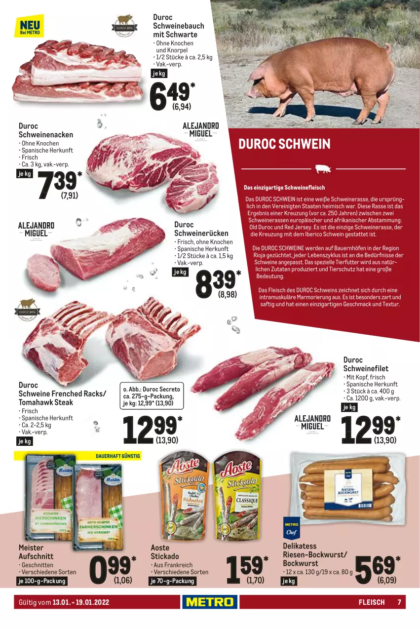 Aktueller Prospekt Metro - Food - von 13.01 bis 19.01.2022 - strona 7 - produkty: aoste stickado, aufschnitt, Bau, bockwurst, eis, filet, fleisch, Meister, schnitten, schwein, schweine, Schweinebauch, schweinefilet, schweinenacken, schweinerücken, steak, stickado, Ti, wein, weine, wurst