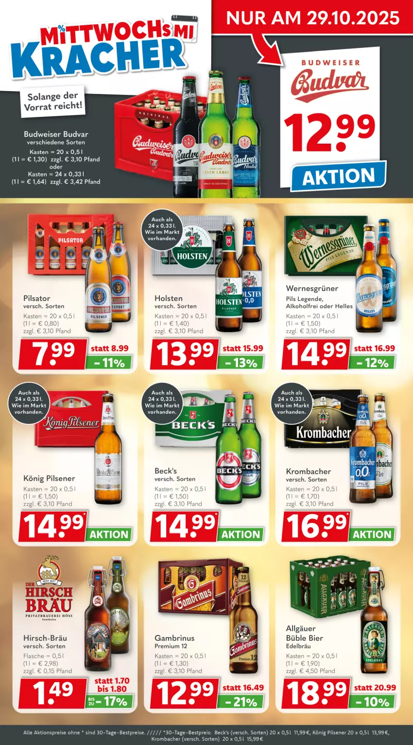 Aktueller Prospekt Getraenkeland - von 26.10 bis 07.11.2025 - strona 2 - produkty: aktionspreis, alkohol, auer, beck's, bestpreis, bestpreise, bier, budweiser, eis, elle, flasche, holsten, könig pilsener, krombache, krombacher, LG, pils, pilsener, reis, Ti