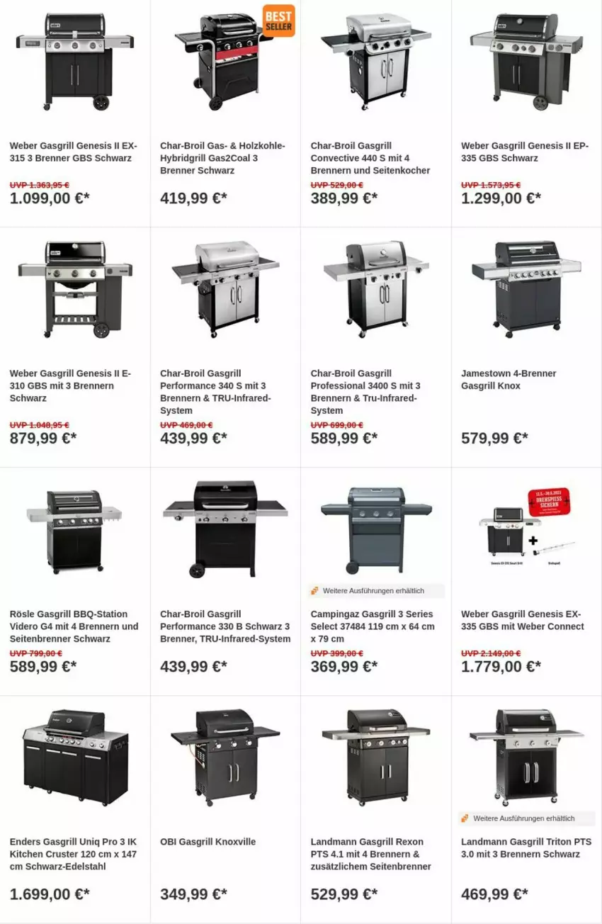 Aktueller Prospekt Obi - Prospekte - von 04.07 bis 12.07.2023 - strona 13 - produkty: campingaz, char-broil, edelstahl, enders, gasgrill, grill, Holz, holzkohle, Kocher, pril, rösle, Ti, uhr, weber