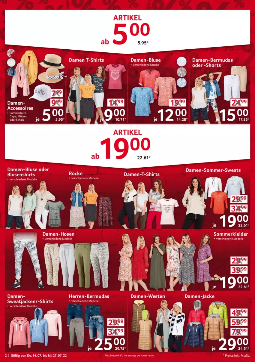 Aktueller Prospekt Selgros - Reduziert - von 14.07 bis 27.07.2022 - strona 2 - produkty: ACC, accessoires, bermuda, bermudas, bluse, Cap, damen-bermuda, damen-bluse, damen-hose, dell, eis, elle, herren-bermuda, hose, hosen, Jacke, kleid, kleider, Mode, Mütze, reis, Röcke, Schal, shirt, shirts, shorts, Sommerkleid, sweatjacke, T-Shirt, Ti