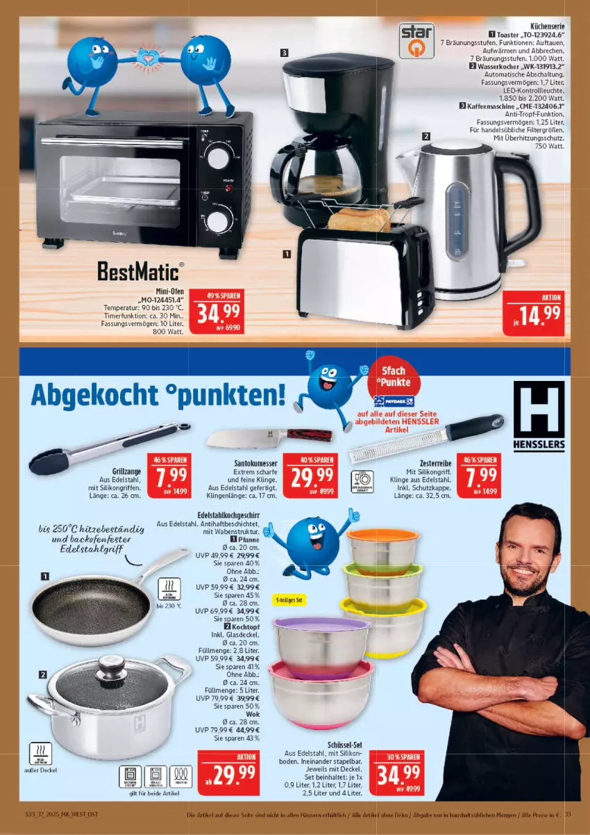 Aktueller Prospekt Marktkauf - Prospekt - von 07.09 bis 13.09.2025 - strona 33 - produkty: auer, auto, backofen, decke, Deckel, edelstahl, eis, geschirr, Glasdeckel, grill, grillzange, kaffee, kaffeemaschine, Kocher, Kochtopf, küche, Küchen, Leuchte, messer, Ofen, pfanne, reis, Schal, schüssel, Ti, timer, tisch, toast, toaster, topf, überhitzungsschutz, wasser, wasserkocher, wok